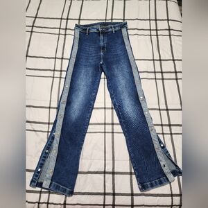 JC Woman Snap Button Side Jeans Dark Wash High Rise Straight Leg Denim Sice S